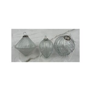 Balsam Hill French Country Jumbo Glass Ornaments Set Clear Ribbed Swirl 4001602